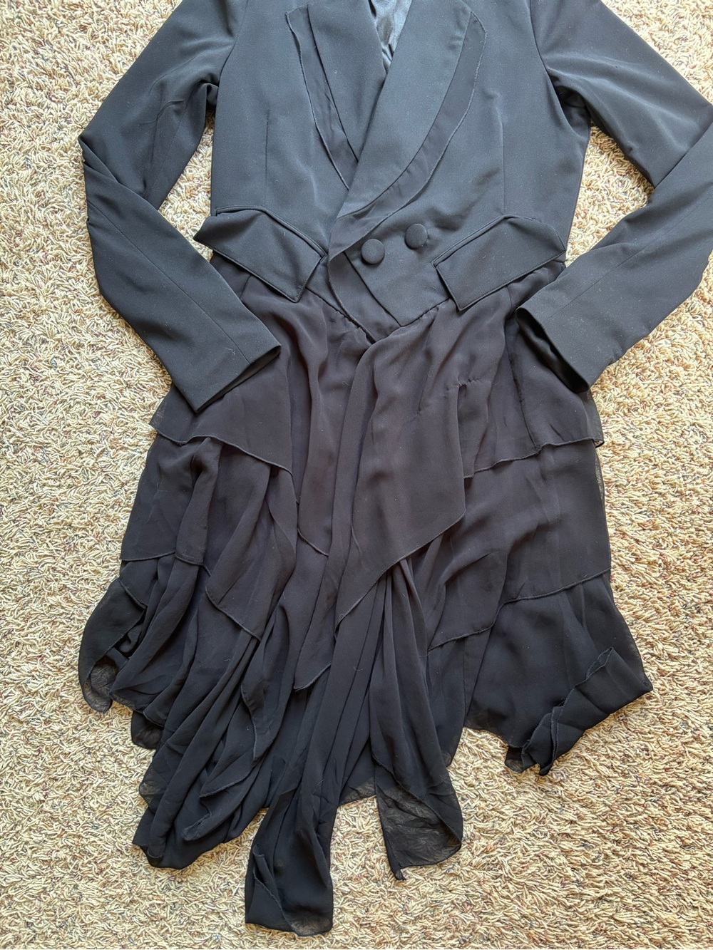 Dolce Cabo Black Tiered Ruffle Blazer Jacket Women’s Medium Vintage Formal - Picture 3 of 4